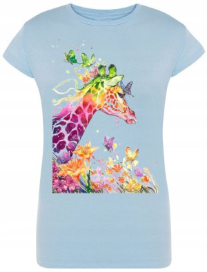 Żyrafa Damski Kolorowy T-shirt Nadruk Lato R.XXL