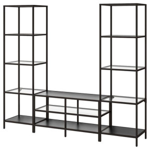 IKEA VITTSJO Szafka pod TV czarnybrąz/szkło 202x36x175 cm