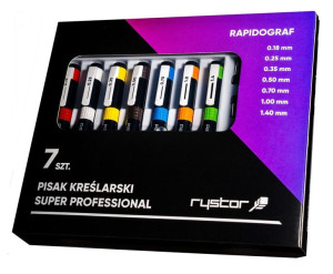 Tuszograf Rapidograf Rystor Profesional Zestaw 7el