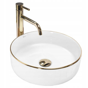 Umywalka Ceramiczna Nablatowa SAMI Biała Gold Edge