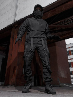 Męski komplet Jedi czarny (Kurtka Anorak, spodnie Cargo, maska)