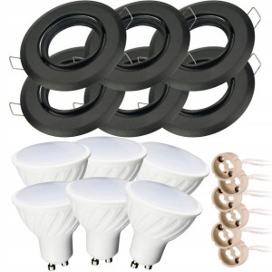 6x Zestaw oprawa okrągła czarna + GU10 6W zimna