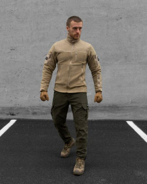 Zestaw taktyczny (kurtka polarowa sand, spodnie ciepłe khaki, rękawice)