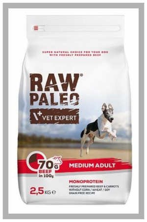 Raw Paleo Adult Medium Beef 2,5kg. Sucha karma dla psa. VetExpert.