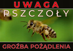 Tablica ostrzegawcza mała z wizerunkiem pszczoły.