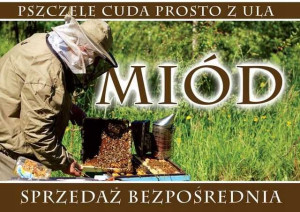 Tablica reklamowa z pszczelarzem przy ulu F216
