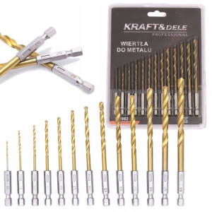 Wiertła Hex Bity Do Metalu 1,5-6,5 Hss Tytan 13szt
