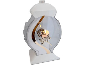 Znicz Lampion Ob Lustro Biały+świeca Led