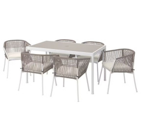 IKEA SEGERON Stół+6 krzeseł biały/beżowy/Froson/Duvholmen beżowy