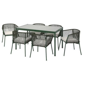 IKEA SEGERON Stół+6 krzeseł ciemnozielony/Froson/Duvholmen beżowy 147 cm