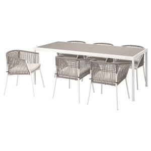 IKEA SEGERON Stół+6 krzeseł biały/beżowy/Froson/Duvholmen beżowy