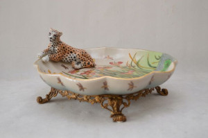 Porcelana Patera Okuta Brązem Malowana Ptaszki