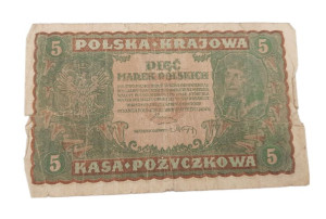 Stary Banknot kolekcjonerski 5 marek polskich Polska 1919