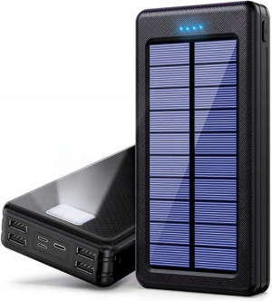 Solarny Powerbank 30000mAh 4xUSB latarka USB-C