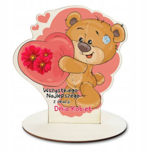 Statuetka Drewniany Miś Prezent Na Dzień Kobiet Y4
