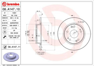 Tarcza hamulcowa BREMBO 08.A147.11 42510SNAA00