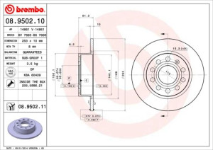 Tarcza hamulcowa BREMBO 08.9502.11 1K0615601K