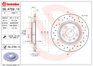 Tarcza hamulcowa BREMBO 08.A759.1X 8K0615601B