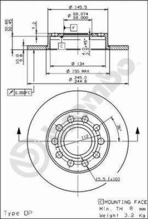 Tarcza hamulcowa BREMBO 08.9136.11 8E0615601B