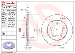 Tarcza hamulcowa BREMBO 09.9727.14 5521165D11
