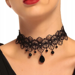CHOKER Koronkowy Haft Czarny NASZYJNIK Gothic CH11