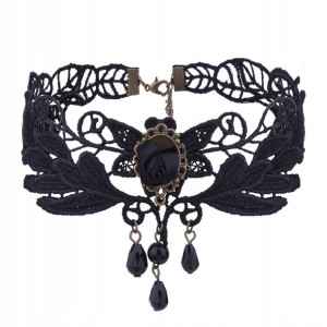 CHOKER Koronkowy Haft Czarny NASZYJNIK Gothic CH07