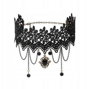 CHOKER Koronkowy Haft Czarny NASZYJNIK Gothic CH03