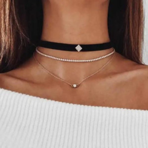Naszyjnik Choker Celebrytka Długa Boho Srebrny 44