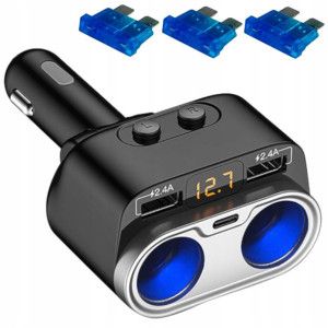 Rozdzielacz Rozgałęźnik Zapalniczki 2 + 2 Usb 2.4A