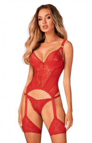 Czerwony gorset Obsessive Belovya Corset XL/XXL