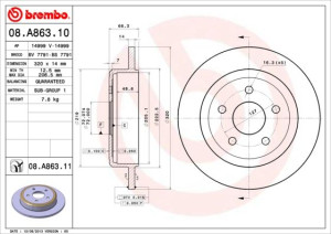 Tarcza hamulcowa BREMBO 08.A863.11 52089275AB