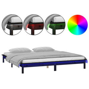 Rama łóżka z LED, czarna, 150x200 cm, King Size, lite drewno