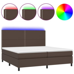 Łóżko kontynentalne z materacem i LED, brąz, ekoskóra 200x200cm