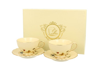 Ecru filiżanki espresso ze spodkami 125 ml komplet 2 szt. motylki
