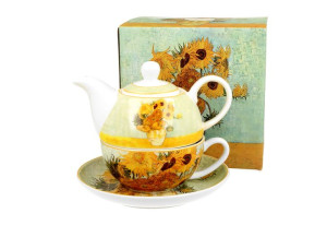 Tea for one porcelanowy / filiżanka z dzbankiem i spodkiem sunflowers by v.