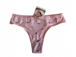 Majtki damskie stringi różowe kropki bawełna L/XL