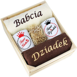 Idealny Prezent - Zestaw Ręczniki + Kubki Babcia I Dziadek