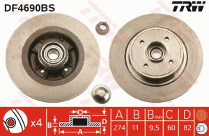 Tarcza hamulcowa TRW DF4690BS 7701208230
