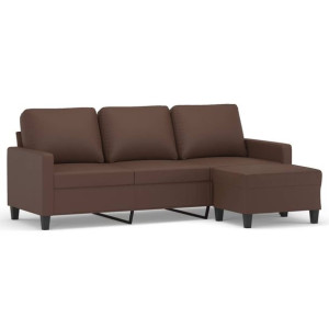 3-osobowa sofa z podnóżkiem, brązowa, 180 cm, sztuczna skóra