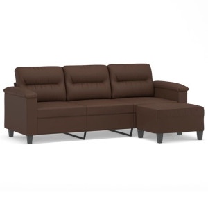 3-osobowa sofa z podnóżkiem, brązowa, 180 cm, sztuczna skóra
