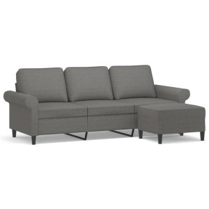 3-osobowa sofa z podnóżkiem, ciemnoszary, 180 cm, tkaniną