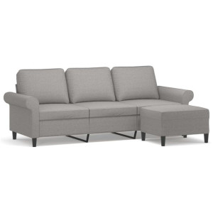 3-osobowa sofa z podnóżkiem, jasnoszara, 180 cm, tkaniną