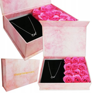 Flower Box Różowe Róże Pudełko Naszyjnik Prezent