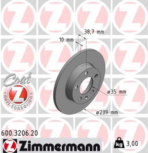 Tarcza hamulcowa ZIMMERMANN 600.3206.20 1H0615601
