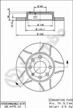 Tarcza hamulcowa BREMBO 08.4475.75 569030