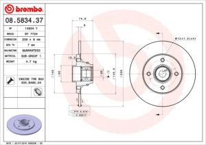 Tarcza hamulcowa BREMBO 08.5834.37 7701207611