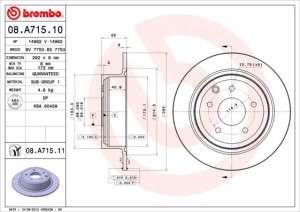 Tarcza hamulcowa BREMBO 08.A715.10 43206JD00A