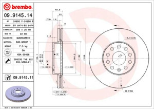 Tarcza hamulcowa BREMBO 09.9145.14 1K0615301T