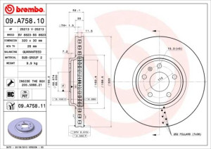 Tarcza hamulcowa BREMBO 09A75810 8K0615301A