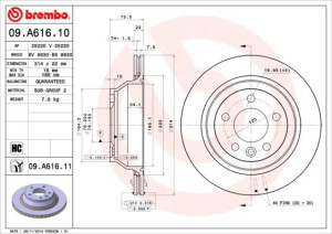 Tarcza hamulcowa BREMBO 09.A616.10 7L6615601E